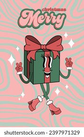 Merry Christmas and Happy New year cartoon. Comic funky characters in trendy groovy retro style for print, wrapping paper, web sites, background, social media, blog, presentation and greeting cards.