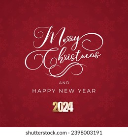 Merry Christmas And Happy New Year Hand Lettering Calligraphy Isolated on white background. 2024 Vector Holiday Illustration Element. Merry Christmas Script Calligraphy