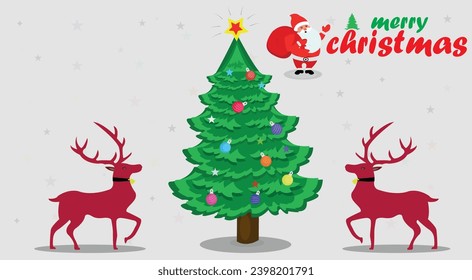 Merry Christmas happy new year tree bells Santa vector