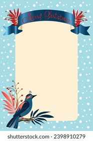 Merry Christmas and Happy New Year 2024 Decoration gifts card with Winter Holiday elements isolated Christmas berry plant, ribbon, birds flowers wreath, border, sales, set, Vector template