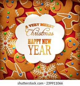 Merry Christmas and happy new year background with gingerbread
