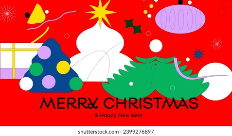 Merry Christmas and Happy New Year. Vector illustration for greeting card, party invitation card, website banner, social media banner, marketing material.
Vector illustration.