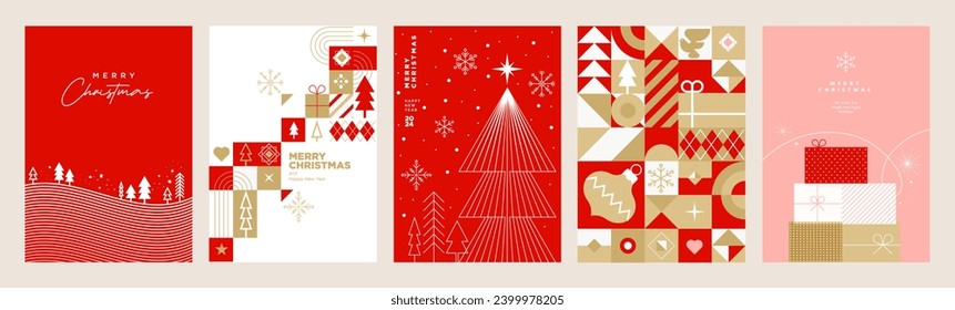 Merry Christmas and Happy New Year greeting card template. Vector illustrations for background, greeting card, party invitation card, website banner, social media banner, marketing material.