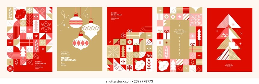 Merry Christmas and Happy New Year cards collection. Vector illustrations for background, greeting card, party invitation card, website banner, social media banner, marketing material.