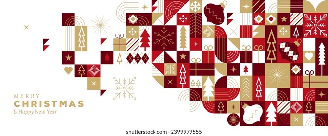 Merry Christmas and Happy New Year. Vector illustration for greeting card, party invitation card, website banner, social media banner, marketing material.