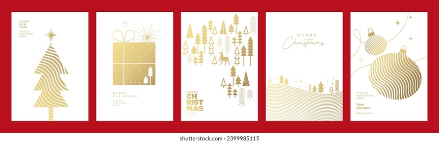Feliz Navidad y feliz colección de tarjetas de Año Nuevo. Ilustraciones vectoriales para el fondo, tarjeta de saludo, tarjeta de invitación del partido, banner del sitio web, banner de medios sociales, material de marketing.