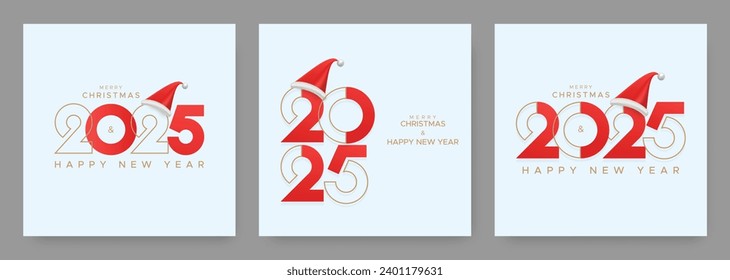 Merry Christmas and Happy New Year 2025 greeting concept with Christmas hat on the number