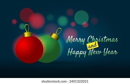 Merry Christmas and Happy New Year poster with Christmas ball ornament