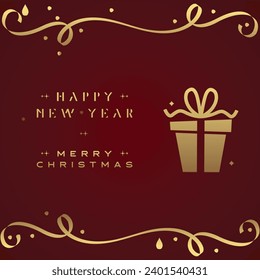 Merry Christmas and Happy New Year Greeting Card christmas tree silhouette with decorations, vector illustration