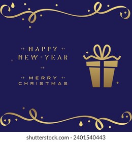 Merry Christmas and Happy New Year Greeting Card christmas tree silhouette with decorations, vector illustration