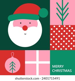 Merry Christmas and Happy New Year greeting card in elegant geometric minimalist style. Minimalistic  art banner, poster, cover templates. Trendy, contemporary abstract design.  vector illustration.