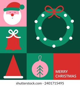 Merry Christmas and Happy New Year greeting card in elegant geometric minimalist style. Minimalistic  art banner, poster, cover templates. Trendy, contemporary abstract design.  vector illustration.