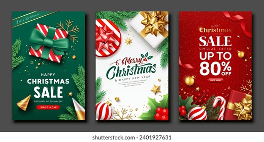 Merry christmas and Happy new year sale, three styles collections poster flyer design background, Eps 10 vector illustration
