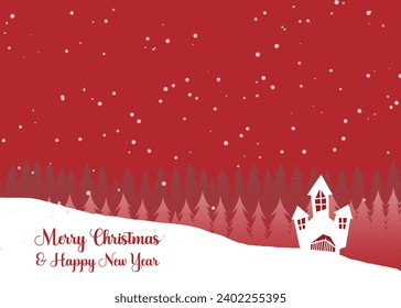 merry christmas and happy new year flat stylized illustration. Christmas objects on red background design.