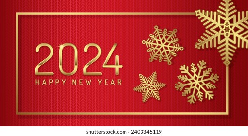 Merry christmas and happy new year 2024 banner template hanging stars, frame and golden glitter balls decoration for flyers, poster, web and card vector illustration