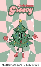 Merry Christmas and Happy New year cartoon character. Comic funky in trendy groovy retro style for print, wrapping paper, web sites, background, social media, blog, presentation and greeting cards.	
