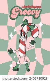 Merry Christmas and Happy New year cartoon character. Comic funky in trendy groovy retro style for print, wrapping paper, web sites, background, social media, blog, presentation and greeting cards.	