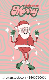 Merry Christmas and Happy New year cartoon character. Comic funky in trendy groovy retro style for print, wrapping paper, web sites, background, social media, blog, presentation and greeting cards.	