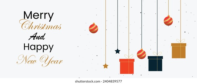 Merry Christmas and Happy New Year greeting card Set. Modern Xmas design with typography and beautiful geometric snowflakes, Christmas tree, balls and gifts. Minimal banner, poster, cover templates.