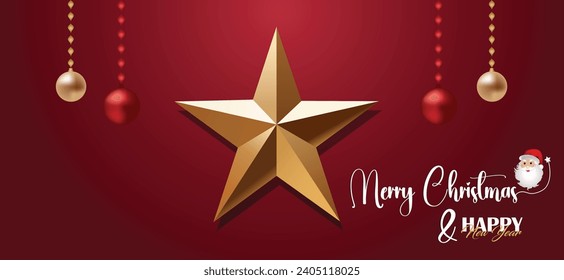 merry Christmas and happy new year 3d golden star vector poster