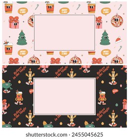 Merry Christmas and Happy New year seamless pattern with a frame for text in the center. Vector illustration