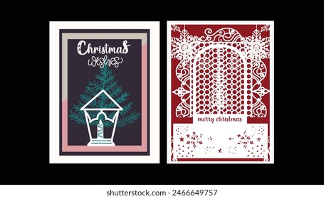 Merry Christmas and Happy New Year gift cards with Christmas tree, and candle.