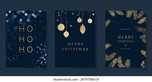 Merry Christmas and Happy New Year card set. Vector illustrations for background, greeting card, Happy Holidays, season's greeting