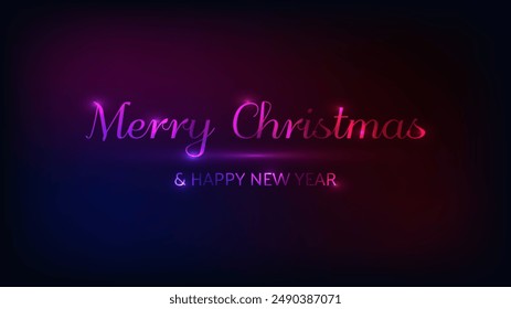 Merry Christmas and Happy New Year neon inscription. Abstract neon background with lights for Christmas holiday greeting card, flyers or posters. Vector illustration