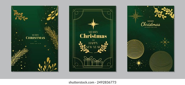 Merry Christmas and Happy New Year set of ornate Merry Christmas greeting cards. Trendy square winter holidays art templates. Modern Xmas design in geometric style. ornate floral frames. Eps 10 vector