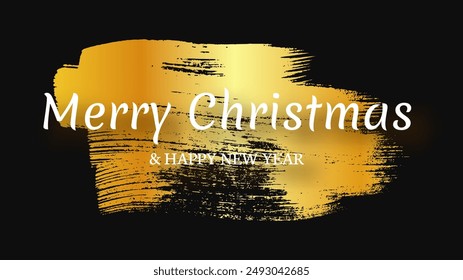 Merry Christmas and Happy New Year white incription with shadow on gold smear. Abstract backdrop for Christmas holiday greeting card, flyers or posters. Vector illustration