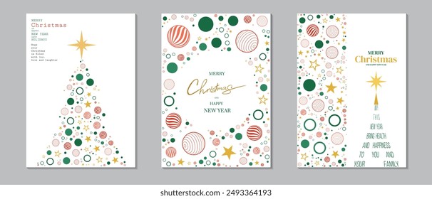 Merry Christmas and Happy New Year set. Vector illustration concepts for background, Christmas cards in modern minimalist geometric style. Colorful flat cartoon style. Patterns abstract elements