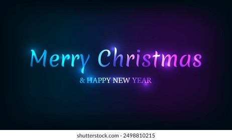 Merry Christmas and Happy New Year neon inscription. Abstract neon background with lights for Christmas holiday greeting card, flyers or posters. Vector illustration