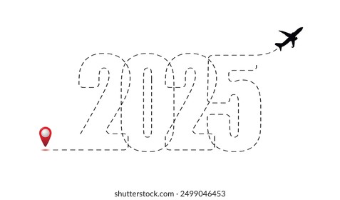 Merry Christmas and Happy New Year concept, destination with 2025 itinerary. New Year s trip logo.