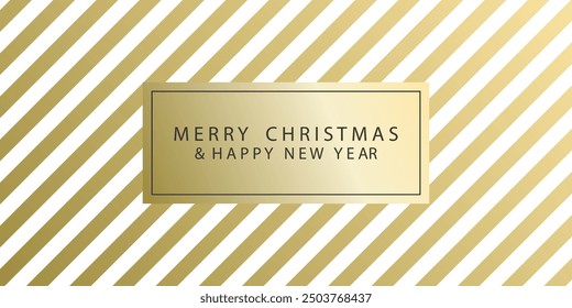 Merry Christmas and Happy New Year greeting banner. Gold Striped Background for postcard, greetings, brochure. Winter vector illustration.