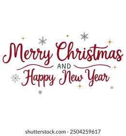 Merry christmas and Happy new year red lettering with glitter. Christmas typographic emblem. For banner, card, package.