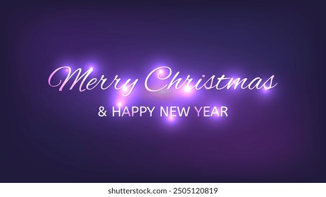 Merry Christmas and Happy New Year neon inscription. Abstract neon background with lights for Christmas holiday greeting card, flyers or posters. Vector illustration