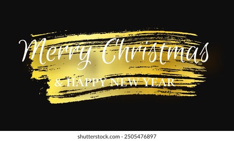 Merry Christmas and Happy New Year white incription with shadow on gold smear. Abstract backdrop for Christmas holiday greeting card, flyers or posters. Vector illustration