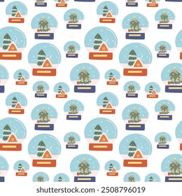 Merry Christmas and Happy New Year endless background. Childrens xmas pattern with cute festive elements for wrapping paper, christmas paper, wallpaper, cover design, textile.