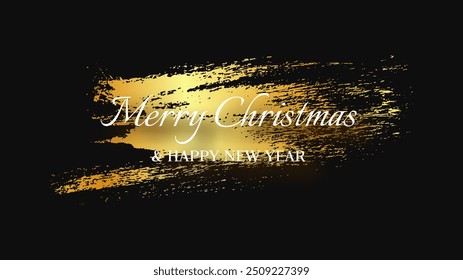 Merry Christmas and Happy New Year white incription with shadow on gold smear. Abstract backdrop for Christmas holiday greeting card, flyers or posters. Vector illustration