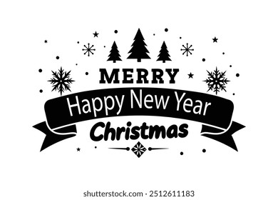 Merry Christmas and Happy New Year Greeting Card Vector Illustration.