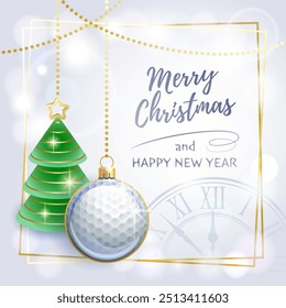 Merry Christmas. Happy New Year. Sports greeting card. Golf. Vector illustration.