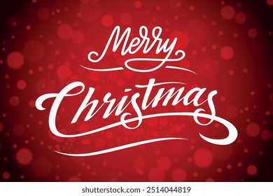 Merry christmas and happy new year hand drawn typographic illustration on a redish christmas background