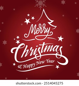 Merry Christmas and happy new year hand-drawn typographic illustration on a Christmas background with Snowflakes