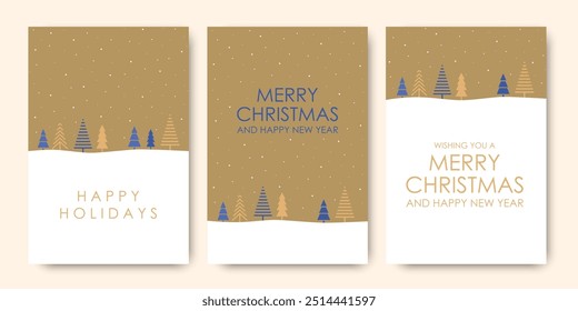 Merry Christmas and Happy New Year! Christmas trees and snow, winter vector illustration.