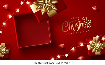 Merry Christmas and happy new year promotion banner with open box festive decoration for christmas