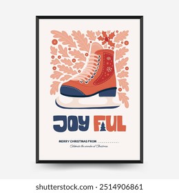 Feliz Natal e Feliz Ano Novo folheto vertical ou modelo de cartaz. Moderna moda Matisse estilo mínimo. Desenho desenhado à mão para papel de parede, decoração de parede, impressão, cartão postal, capa, modelo, banner.