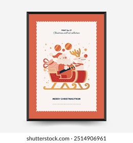 Merry Christmas and Happy New Year vertical flyer or poster template. Modern trendy Matisse minimal style. Hand drawn design for wallpaper, wall decor, print, postcard, cover, template, banner.
