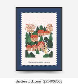 Merry Christmas and Happy New Year vertical flyer or poster template. Modern trendy Matisse minimal style. Hand drawn design for wallpaper, wall decor, print, postcard, cover, template, banner.