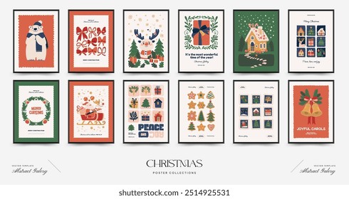 Feliz Navidades y Feliz Año Nuevo Vertical flyer o Plantilla de cartel. Moderno estilo minimalista. Diseño dibujado a mano para el Fondo de pantalla, decoración de la pared, impresión, postal, cubierta, Plantilla, Anuncio.