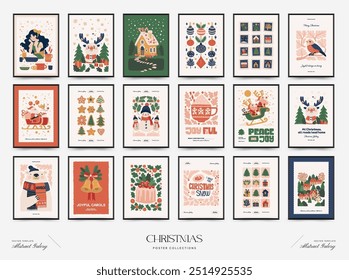 Merry Christmas and Happy New Year vertical flyer or poster template. Modern trendy minimal style. Hand drawn design for wallpaper, wall decor, print, postcard, cover, template, banner.